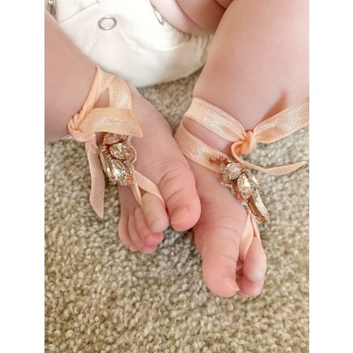 Baby Girl Barefoot Sandals, Crystal Barefoot Sandals for Boho Beach Wedding Flower Girl, Baptism shoes, Foot Thong Jewelry, Baby Shower Gift