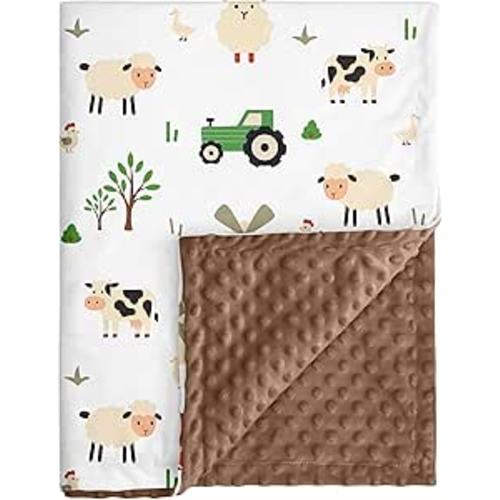 Baby Blanket for Boys Girls, 30x40 Inch Soft Lightweight Minky Dot Blanket with Farm Animals, Double-Layer Dotted Backing for Infant Toddler Nursery Crib, Sensory Security Blanket