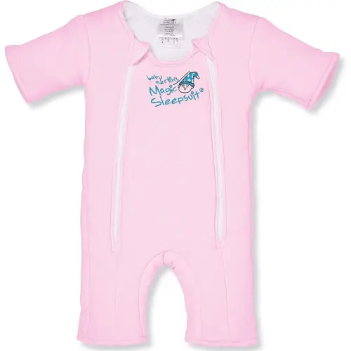 Baby Merlin's Magic Sleepsuit - Cotton Baby Swaddle Transition Product - Soft and Breathable Design, Double Zipper for Easy Diaper Changes, Promotes Safe Sleep - Pink - Large 18-21lbs