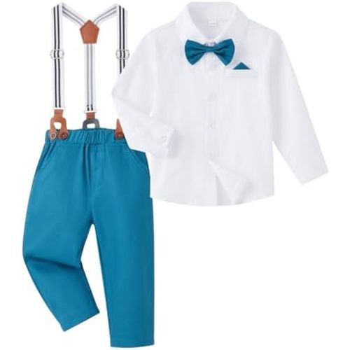 SALNIER Toddler Dress Suit Baby Boys Clothes Sets Bowtie Shirts Suspenders Pants 4pcs Gentleman Outfits Suits 6 Month 6 Years
