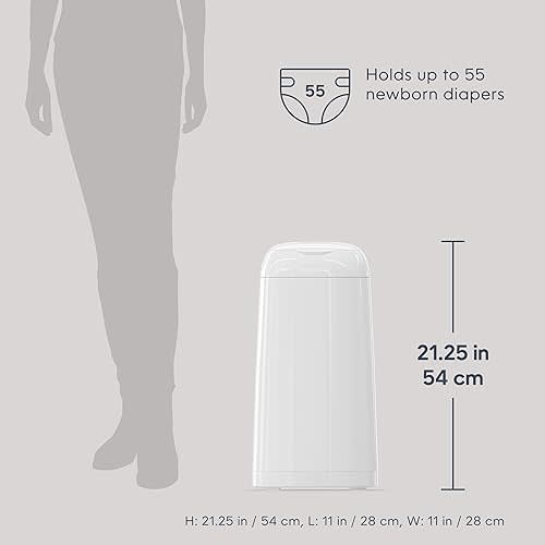 Diaper Genie Classic Pail Includes 1 Starter Square Refill That can Hold up to 165 Newborn-Sized Diapers.