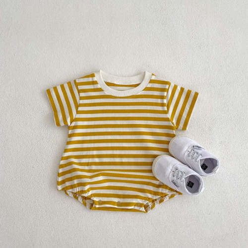 Striped Boys One Piece Short Sleeve Bodysuit Romper – August + Willow