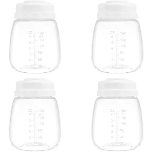 Breast Milk Collection and Storage Bottles, 6oz/180ml, Compatible with Spectra S1 S2 9 Plus, Motif Luna, and Most Wide-Mouth Flanges, Work with Spectra Bottles for Pumping, 4 Pack