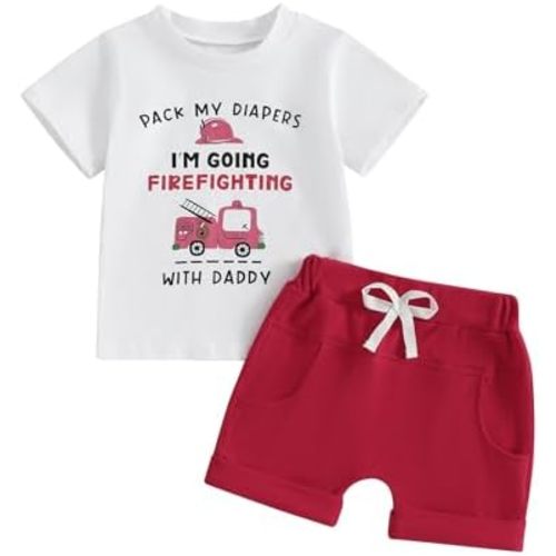 Toddler Baby Boy Clothes Summer Short Sleeve Truck Print T-Shirt Tops Solid Color Shorts Set 2Pcs Casual Outfit