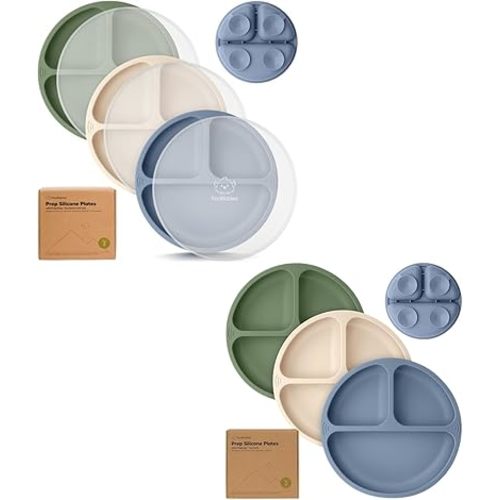 KeaBabies 3-Pack Suction Plates with Lids for Baby and Suction Plates for Baby, Toddler - 100% Silicone Suction Plates for Baby, Kids, Toddler Plates, BPA Free Toddler Plates for Kids