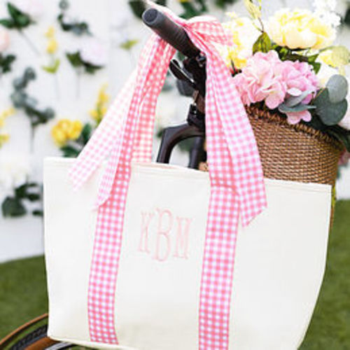 Monogrammed Gingham Tote Bag
