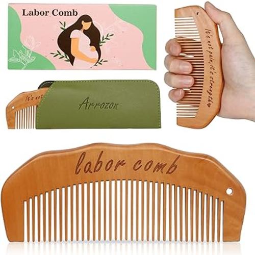 Arrozon Birth Comb for Women Labor, Wooden Labor Comb Natural Labor and Delivery Essentials, Birthing Comb Labor Gifts for Pregnant Women, Wood Comb Baby Shower Gifts (Designed for Moms)