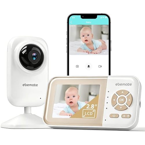 ebemate Video Baby Monitor Camera with 2.8" LCD Screen Video & Audio No Glow Night Vision,2-Way Talk Audio Cam Baby Monitoring 1200FT Range