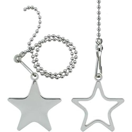 Pull Chain Star Ornaments, Ceiling Fan Pull Extender Light Extension Chains Replacement, Decorative Stainless Steel Beaded Ball Chain Set for Kids Boys Lamp Bulb Fixture