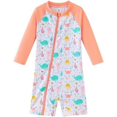 UMELOK Baby Girls' One Piece Swimsuit Full Zip UPF 50+ Sun Protection Swimwear Rash Guard Swim Suit