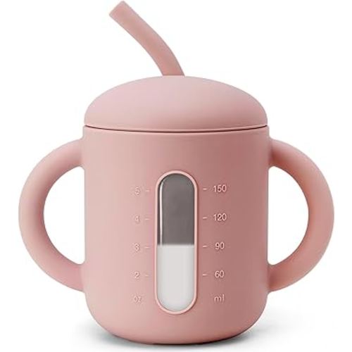 SAMiGO Silicone Sippy Cup, Baby Straw Cup for 6 12 18 Months, Sippy Cup with Straw for Toddlers 1-3 Years, Baby Water Cup for Drinking and Training, 6 oz