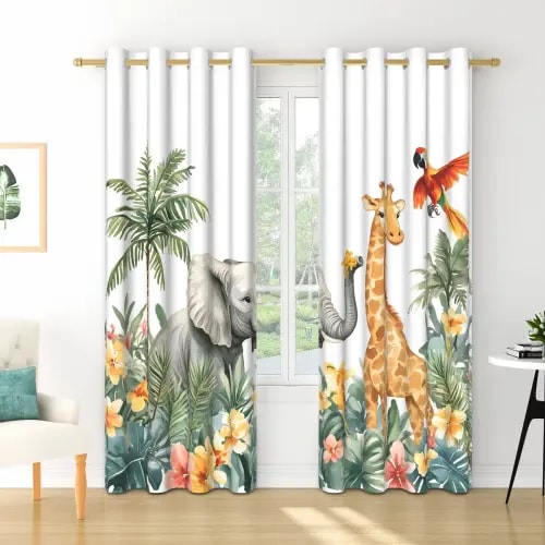 RisChhery Tropical jungle animals Blackout Curtains, Thermal Insulated, Grommet Top, 42 x 63 Inches, Set of 2