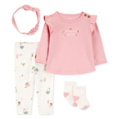 Baby Girls Barn-Print Pants, Top, Headwrap & Socks, 4 Piece Set