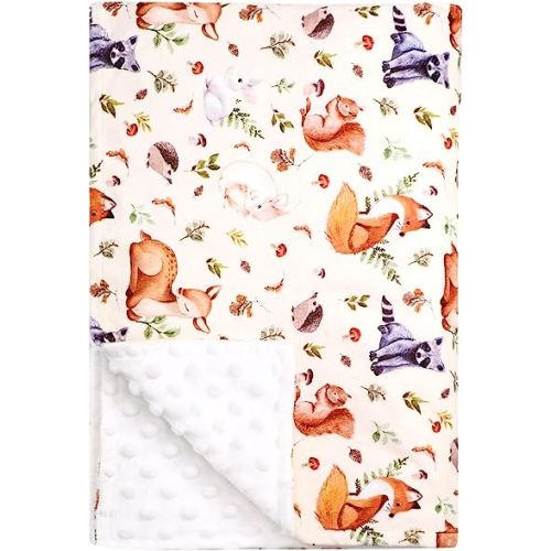 Baby Blanket for Boys Girls Double Layer Soft Plush Toddler Blanket with Dotted Backing, Fox Newborn Blanket for Nursery Stroller Crib Receiving Blanket Infant Unisex, Woodland 30 x 40 in