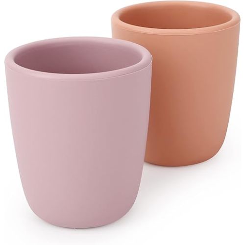 Silicone Toddler Cup, 2 Pack BPA Free Silicone Drinking Training Cup for 6 Months+ Babies, 4 fl. oz Tiny Open Cup for Infants (Muted, Dusty Lilac)