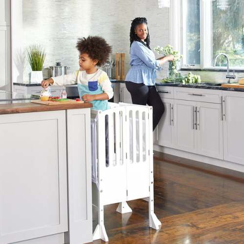 Contemporary Kitchen Helper Stool, White - Guidecraft | Maisonette