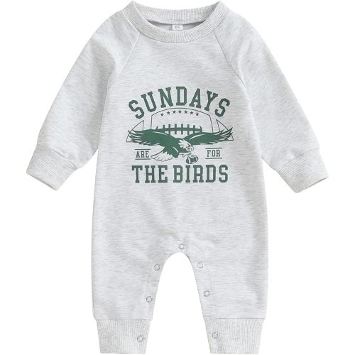 Baby Boys Girls Sundays are for The Birds Eagles Jumpsuit Crew Neck Long Sleeve Romper Fall Newborn Football Outfits