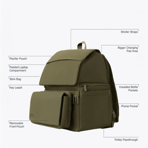 BÉIS 'The Ultimate Diaper Backpack' in Olive - Green Backpack Diaper Bag