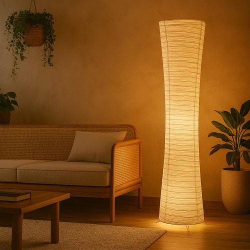 Luminária de chão escultural moderna - Luminária de coluna trançada elegante para decoração de casa - Iluminação ambiente inspirada no Japão