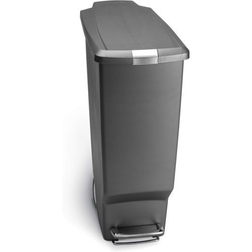 simplehuman 40 Liter / 10.6 Gallon Slim Kitchen Step Trash Can With Secure Slide Lock, Grey Plastic