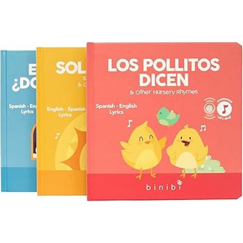 Binibi Spanish Musical Book Bundle for Babies & Toddlers 1-3 | Spanish Nursery Rhymes | 5 Songs on Each Page | Bilingual Children's Books | Libros para bebés en español