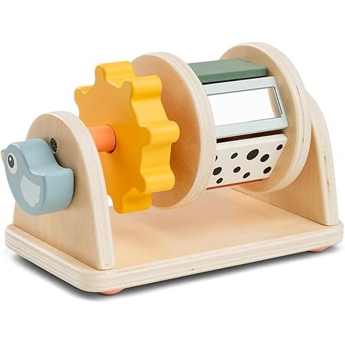 Spinner activity toy – Birdee – Colour Mix – Sensory Wooden Baby Toy with Mirror & Beads – Tactile & Visual Stimulation – Non-Tip Base – For Ages 3 Months+ – 18.5 x 11.5 x 10.5 cm (7.3 x 4.5 x 4.1 in)