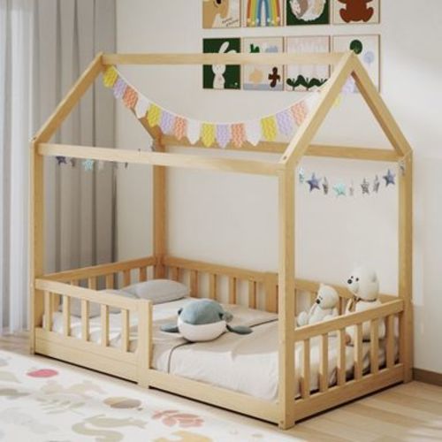 Docred House Bed Frame for Kids,Creative Playhouse Twin Size Bed,Low-Entry Toddler Floor Bed with Safety Rail,Non-Toxic Paint,Ideal for Boys Girls