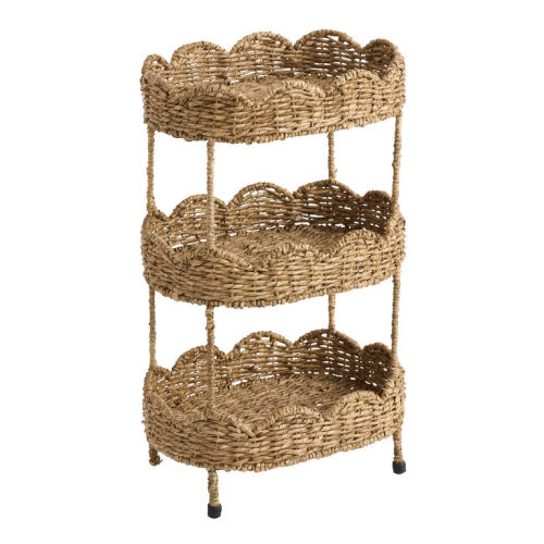 Daisy Oval Natural Seagrass Scalloped 3 Tier Storage Tower