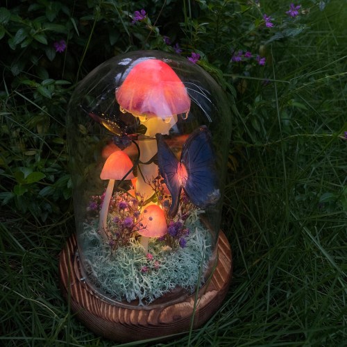 Handmade Mushroom Lamp with Buttlefly, Creative Mushroom Night Light, Mushroom Decor, Forest Treasure, Cute Gift Idea, Fairy Table Lights