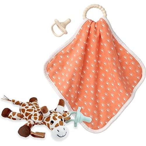 Dr. Brown's Baby Lovey Pacifier Holder, Giraffe with Green HappyPaci, Teether Blanket, Suns HappyPaci & Beaded Teether, 0-6 Months
