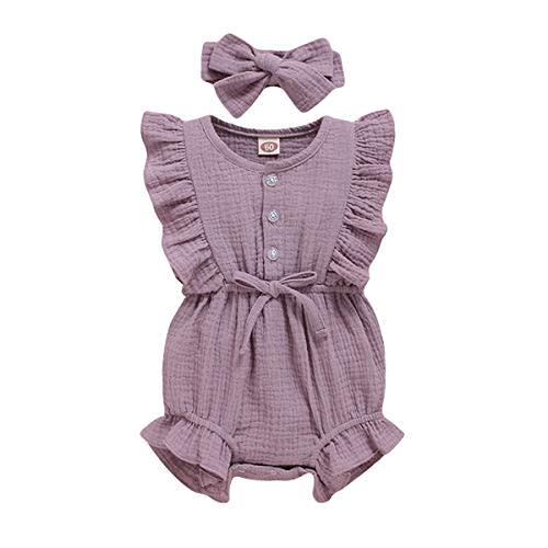 YOUNGER TREE Toddler Baby Girl Ruffled Sleeveless Romper Casual Summer Jumpsuit Cotton Linen Clothes