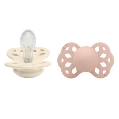 Bibs Infinity Symmetrical Silicone Pacifier 0-6m - Size 1 - Ivory/Blush - 2pk
