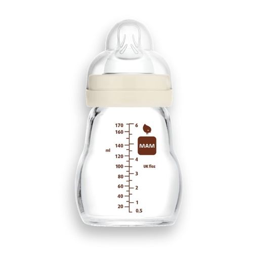 MAM Feel Good Slow Flow Premium Glass Bottle, Easy Switch Between Breast and Bottle, 5oz, 0+ Months, Unisex, 1 Pack