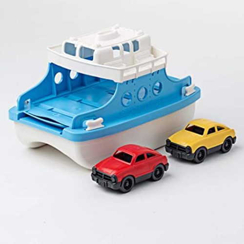 Green Toys Ferry Boat with Mini Cars Bathtub Toy, Blue/White, Standard - Standard Packaging