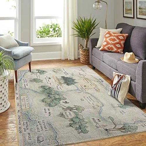 SHOUSE 100 Acre Wood Map Rug, The Pooh Hundred Acre Wood Area Rug for Nursery and Living Room, Washable (84 * 60 Inches)