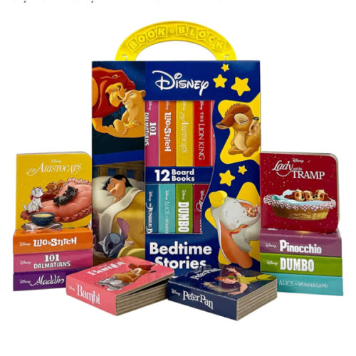 Disney Lion King, Lilo & Stitch, and More! – Bedtime Stories My First Library Board Book Block 12-Book Set - First Words, Alphabet, Numbers, and More! - PI Kids