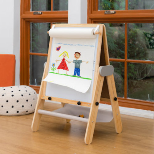 Benarita 3-In-1 Foldable Wooden Kids Easel with Paper Roll Holder, Double Sided, Height Adjustable | Wayfair