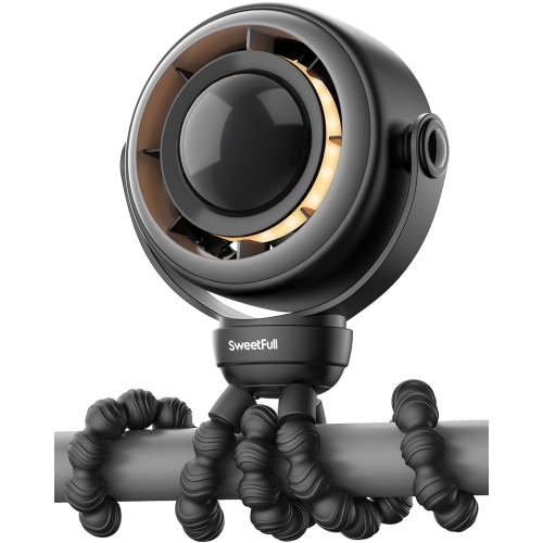 SWEETFULL Baby Stroller Fan, 4000mAh Rechargeable 4-Speed Quiet with LED Display & Night Light, Mini Portable 360° Safe Clip on Fan for Car Seat, Crib, Travel