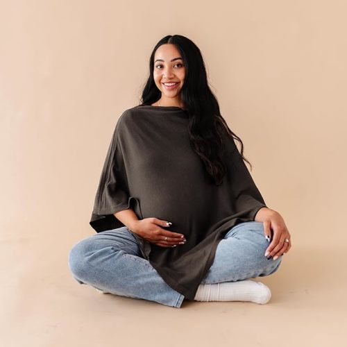 MakeMake Organics Knit Breathable Nursing Cover Up for Breastfeeding - Soft GOTS Certified Organic Cotton Breastfeeding Cover Up for Women - Privacy Feature, Gray