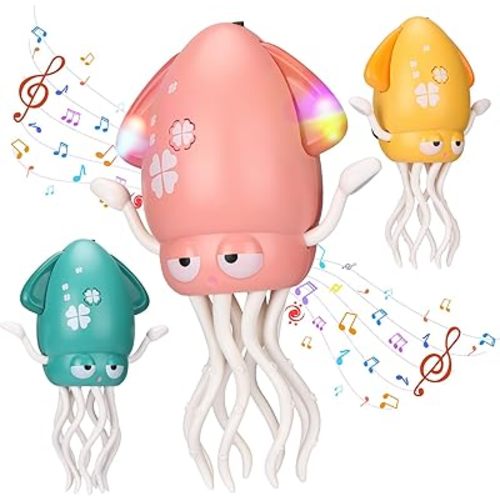 Magic Electric Dancing Octopus Toy with Led Light and Music,Playful Automatic Evasion Crawling Dancing Octopus with Fishing Rod,Smart Tentacle Explorer Dancing Squid Toy Baby Toys,Pink