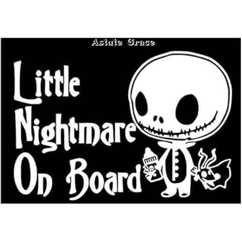 Little Nightmare On Board Jack Skellington Vinyl Decal, Baby on Board Sticker, Baby on Board Signs for Car, Christmas Car Accessories 7.5 inch White AG-913