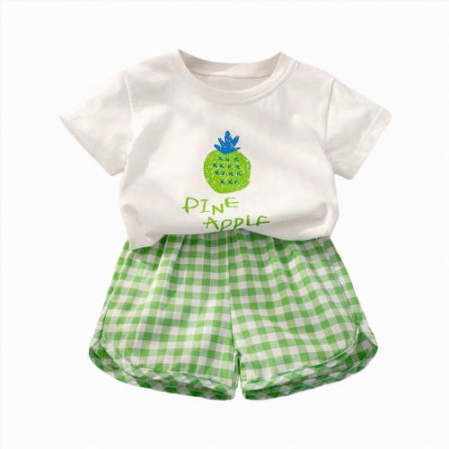 HCNTES Baby Girl Toddler kid Outfit Sets Short Sleeve T-shirt Elastic Waist Shorts 2 Piece Short Set Summer Spring Pjs For 12-24 Months 2t 3t 4t 5t 6t 7t Children, 6-12 Months