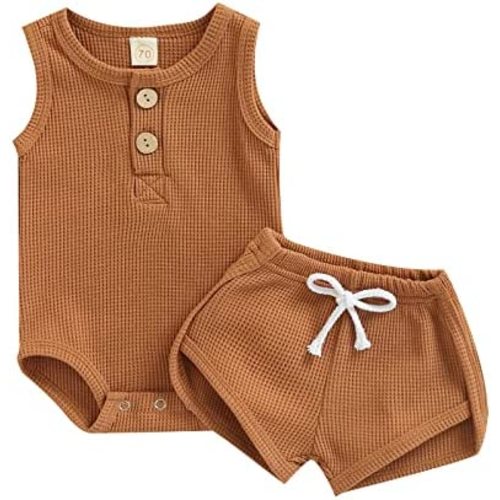 Ledy Champswiin Summer Newborn Baby Boy Girl Clothes Set Ribbed Outfits Unisex Infant Solid Short Sleeve Tops Shorts 2PCS