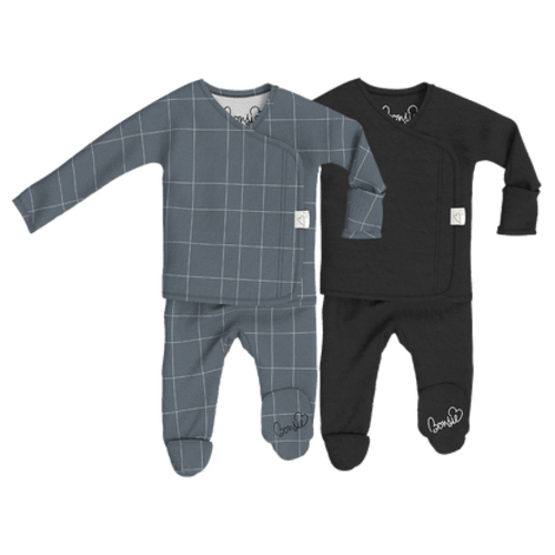 Baby Bundle Footie - Crisscross + Ink Twin Pack – Bonsie Skin to Skin Babywear