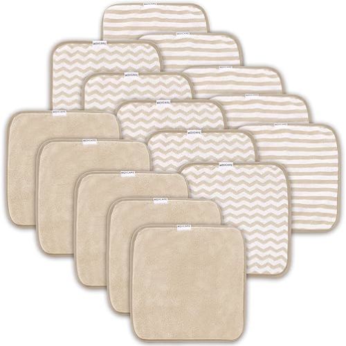 15 Pack Baby Washcloths - Super Soft Absorbent Wash Cloths for Boy and Girl, Newborn Essentials Baby Clothes, Gentle on Sensitive Skin for Face and Body, 10" by 10", Brown