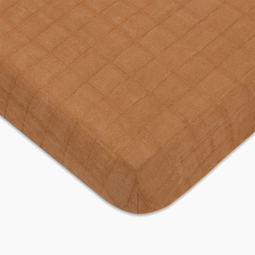 babyletto Mini Crib Sheet in GOTS Certified Organic Muslin Cotton - Burnt Sienna