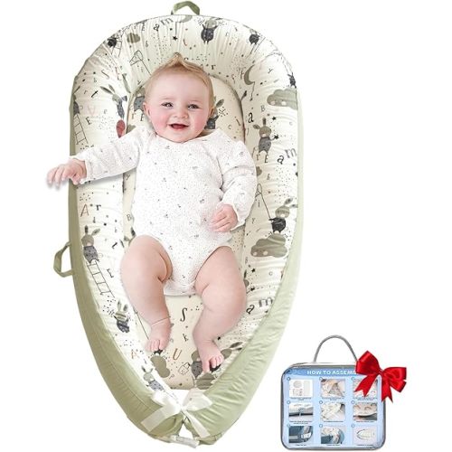 Baby Lounger for Newborn, Infant Lounger for Playtime, Detachable 0-18 Months Infant Nest, Portable Baby Floor Seats & Loungers, Tummy Time Pillow Travel Essentials Must Haves Newborn Gifts