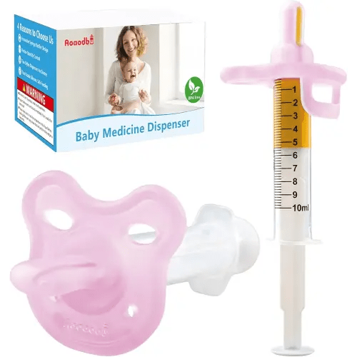 Dispensador de medicina para bebés, jeringa de medicina para bebés, chupetes para bebés de 0 meses en adelante, chupetes 100% de silicona, sin BPA (rosa)