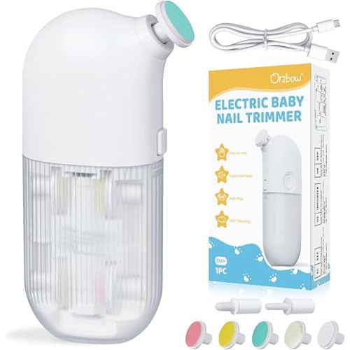 IvyWind Electric Baby Nail File, 7 in 1 Grinding Heads Baby Nail Trimmer, Automatic Baby Nail Clippers for Infant Newborn Toddler Kid Adult, Manicure Fingernail Care Set, 2 Speeds, USB Rechargeable, White
