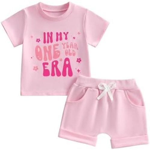 WZTYYDS Baby Girl First Birthday Outfit In My One Year Old Era Top Short Sleeve 1st Birthday Shirt + Casual Shorts Set